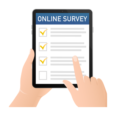 Icon of a person completing an online survey on a tablet