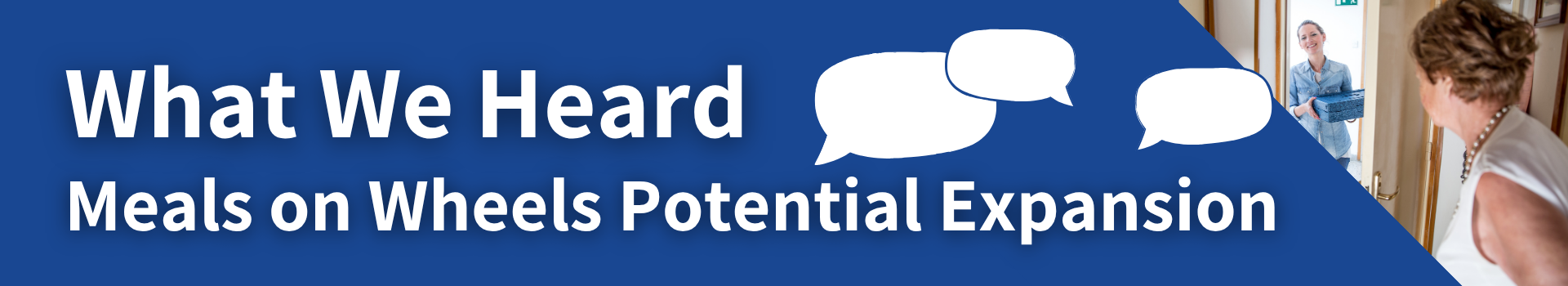 Blue bar with text: What We Heard Meals on Wheels Potential Expansion